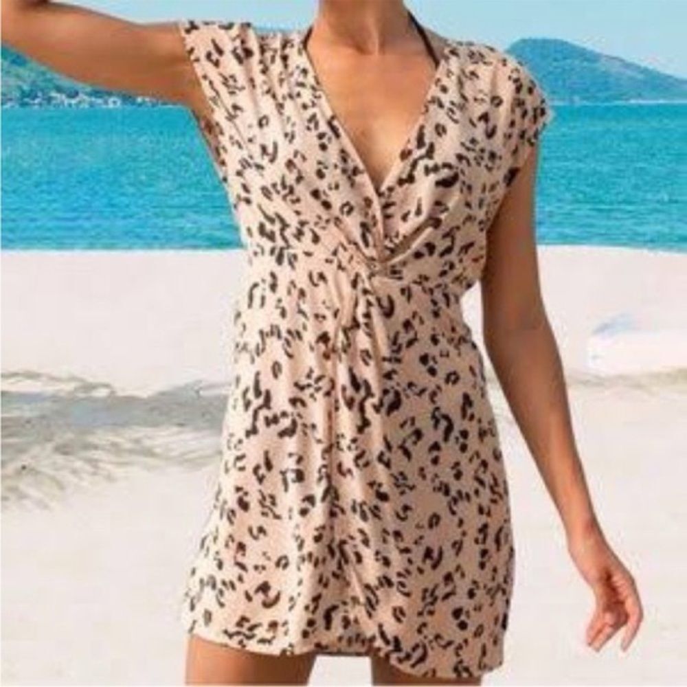 Cupshe animal print summer dress, peach, medium